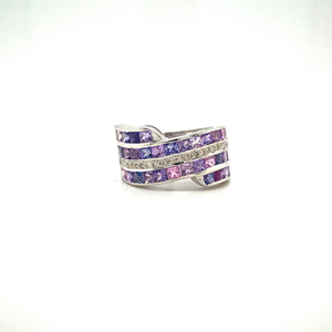 Bague en argent sterling 925 pour femme avec saphir multicolore et diamants colorés, bijou de charme haut de gamme pour soirée - Product Image 3