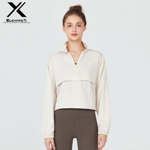 Fitness Sudadera de cuello alto Mujer corta con capucha cálida correr manga larga deportes media cremallera pulóver sudadera para mujer - Product Image 6