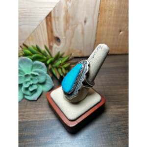 Thomas Francisco <b>Adjustable</b> Turquoise & Sterling Silver Gemstone <b>Ring</b> Dainty Bezel Setting Everyday Wear Hip-Hop Style - Product Image 3