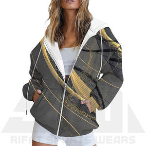 Sudaderas con Capucha y Cremallera para Mujer, Tejido de Rizo, Sublimación, con Logotipo Frontal, Poliéster/Algodón, Cálidas para Invierno, Ropa Casual, Dorado y Negro - Product Image 2