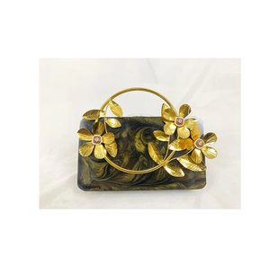 Pochette en résine sac à main de mariée pour spécial pour pièce de conception de fleur en laiton couleur blanc cassé au meilleur prix - Product Image 6