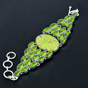Pulsera Stichtite Natural con piedra natal de Peridoto, piedra preciosa hecha a mano, pulsera de plata de ley 925, pulsera hecha a mano para regalos - Product Image 1