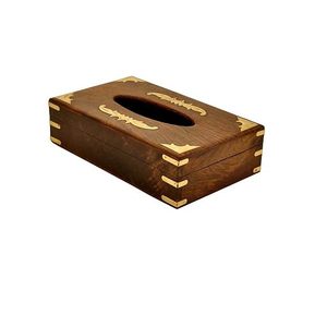 Boîte à mouchoirs en bois faite à la main pour les intérieurs de villas de luxe Porte-mouchoirs en bois de récupération rustique avec raccords en fer à bas prix - Product Image 6