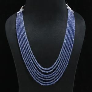 Collar de Zafiro Azul Birmano de la Marca Lustre, Corte Redondo Liso, 5 Capas, Grado AAA+, Certificado por Terceros, 3-4.5mm, Regalo Perfecto para Ella - Product Image 2