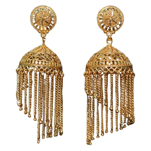 Boucles d'oreilles plaquées or 100% 22CT serties de nouvelles boucles d'oreilles Jhumka conçues pour les femmes portées par les exportateurs - Product Image 1