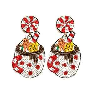 Customizable Festive Seed Bead Embroidery Drop <b>Earrings</b> Handcrafted Trendy Unisex Jewelry Custom Colors <b>Christmas</b> Fashionable - Product Image 4