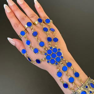 Ultra Long Traditional Afghan Kuchi <b>Necklace</b> With Rectangular Saphire <b>Blue</b> Stones Handcrafted Silver Metal Choker - Product Image 5