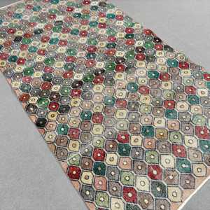 Turkish Rug, <b>Runner</b> 0.4x8 ft Vintage Rug, <b>Green</b> Abstract Wool Rug - Product Image 2