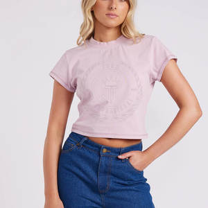 Camiseta de Manga Corta de Algodón Ligera, Transpirable y Ecológica para Mujer, Color Sólido, Informal, de Verano, Alta Calidad, al por Mayor - Product Image 1