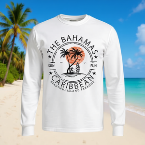 T-shirt a maniche lunghe estiva tropicale Caraibica, promozionale per vacanze al mare nelle Bahamas, Nassau - Product Image 3