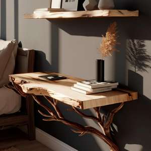 ชั้นวางของติดผนังไม้ธรรมชาติ 100% ดีไซน์แกะสลัก สำหรับตกแต่งบ้าน ห้องครัว ห้องนอน ห้องนั่งเล่น ทนทาน ทำความสะอาดง่าย - Product Image 3