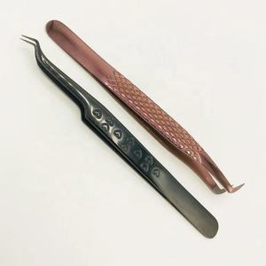 Pinzas de aislamiento de 90 grados con punta de fibra de oro rosa negro de Plasma, venta al por mayor, pinzas de extensión de pestañas de acero inoxidable sostenibles - Product Image 2