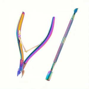Pousse-cuticules, pince à épiler, coupe-ongles arc-en-ciel, pince à épiler, coupe-peaux mortes, acier inoxydable, outil de manucure, outil d'art des ongles, outil de manucure - Product Image 4