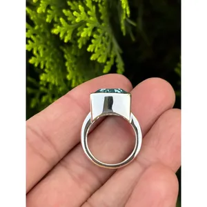 925 Silver Romantic <b>Adjustable</b> Gemstone <b>Ring</b> Blue Topaz Bezel Setting Licensed Private Brand Free Size for Lovers' Hand Shape - Product Image 4