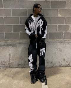 Sudadera y pantalones de alta calidad, ropa de calle, letras impresas, LOGOTIPO personalizado, bloque de Color, cordón, Conjunto de sudadera con capucha de moda para hombres - Product Image 1
