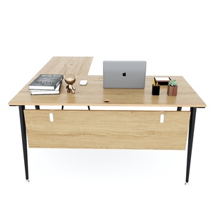 L-shaped Wooden <b>Desk</b> with Melamine Plywood Top & Iron Cone Legs 140x150cm <b>Extendable</b> & Foldable HBCO038 - Product Image 3