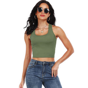 Ropa de Yoga sin costuras, camisetas sin mangas acanaladas para mujer, Color verde oliva, ropa deportiva para correr, ropa de calle, camiseta sin mangas de punto recortada - Product Image 1