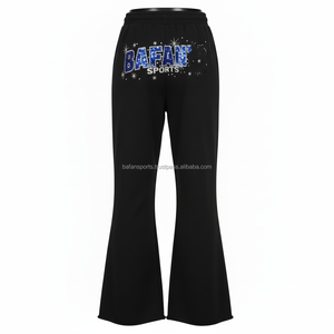 Women flare pant 280 GSM soft poly spandex breathable <b>fabric</b> <b>black</b> with custom printed logo stylish comfy wear Women Flare Pants - Product Image 2
