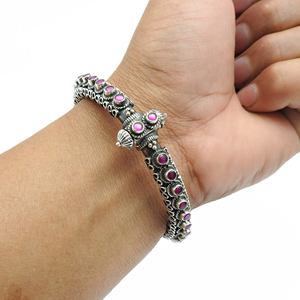 Regalo de cumpleaños para mujer, Plata de Ley 925 oxidada, piedras preciosas de rubí Natural, brazalete clásico étnico, proveedor de joyería hecha a mano India - Product Image 2