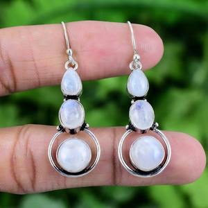 925 boucles d'oreilles en argent Sterling massif avec pierre de lune Spinner pierre précieuse de feu bleu pour la fête femmes balancent bijoux cadeau donnant - Product Image 4