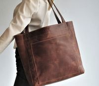 Fourre-tout en cuir marron, grand sac à bandoulière, sac de shopping en cuir