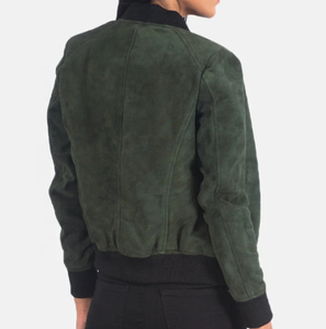 Blouson Bomber en Daim Vert pour Femme, Décontracté, Fermeture Éclair Avant, Coupe Ajustée, Vêtement d'Extérieur Automne, Couleur Unie, Col Rabattu, Manches Classiques - Product Image 2