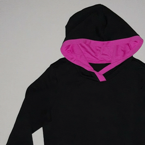 Sudadera con capucha negra de primera calidad para mujer con bolsillos rosas, ropa informal con capucha de corte largo de lana de algodón transpirable - Product Image 5