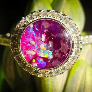 แหวนโอปอลสีขาวธรรมชาติประดับอัญมณีทรงกลมที่สวยงามสำหรับการหมั้นหรือวันครบรอบปีของผู้หญิงอัญมณีหลวม - Product Image 1