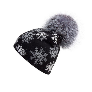 Black Leaf Pom Pom <b>Beanie</b> Breathable <b>Waterproof</b> Winter Hat Soft Warm Unisex Street Style Casual Home Use for Outdoor Travel - Product Image 2