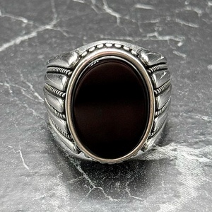 Handmade Ottoman Vintage Turkish Jewelry Men's Black Onyx Silver <b>Ring</b> Hip-Hop Style Masculine <b>Statement</b> <b>Ring</b> for Engagement - Product Image 2