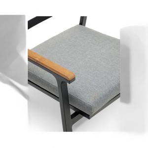 Stackable Cast Aluminum <b>Garden</b> Chair in Black Finish and Solid Teak Wood Armrests Metal Dining Chair with Cushion for Restaurant - Product Image 3