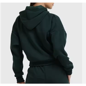 Venta al por mayor personalizado mujer Crop Top sudadera nueva llegada de manga completa de algodón de peso pesado suelta frente sólido invierno Casual impreso - Product Image 2