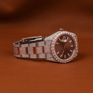 นาฬิกาเพชรโมอิสทรงกลมสีขาวกุหลาบสองสีแบบกำหนดเองสำหรับผู้ชาย - Product Image 1