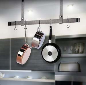 Support mural en acier pour casseroles, couvercles et ustensiles, avec crochets de suspension, organiseur de cuisine, fabriqué en Inde - Product Image 3