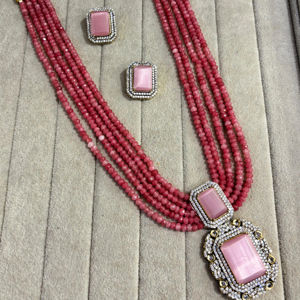 Perles antiques Mala bijoux indiens ensemble long avec perles d'onyx verre perles multicolores de haute qualité collier de produit en vrac fait à la main - Product Image 1