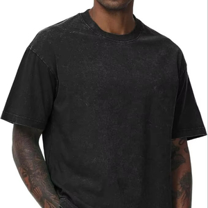 Tops informales de manga corta unisex, camisetas de algodón de gran tamaño para hombre, camiseta lavada Vintage de ajuste holgado, ropa de punto, tela teñida - Product Image 1