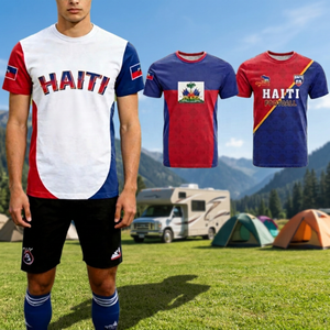Haiti <b>Football</b> Jersey Men's Short Sleeve Patriotic Flag Design Breathable Polyester T-Shirt Casual Sport Wear - Product Image 5