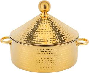 New Design <b>5L</b> Capacity Stainless Steel And Wood Food Server with Brass Floral Pattern Handle HotCase and HotPot Casserole - Product Image 2