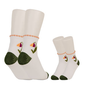 युवा स्ट्रिंग के लिए पुष्प वसंत सफेद कपास मोजे के लिए छत पर नीचे लोगो प्लेसमेंट के साथ डिजाइन - Product Image 1