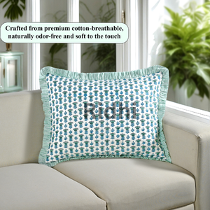 Ensemble de housses de coussin lombaire à volants bleu aquamarine 20x26, imprimé à la main, motif floral, coton, pour canapé, lit, cadeau de mariage, décoration occidentale - Product Image 4