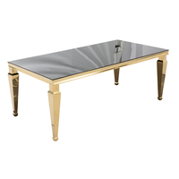 Table de banquet pour hôtel, restaurant, bar, avec plateau en verre trempé rectangulaire super résistant et base en acier inoxydable facile à nettoyer