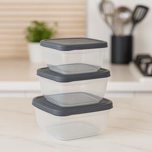 Transparent Maya Square Eco-Friendly <b>Lockable</b> Plastic Lunch <b>Box</b> Set 3pcs 500ml 900ml 1500ml Kitchen Storage Organizer Microwave - Product Image 4