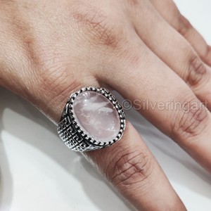 Bague en argent sterling 925 pour homme, en quartz rose naturel, pierre de naissance d'avril, toutes tailles, bijoux de mariage arabes, vente en gros - Product Image 1