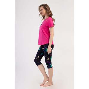 Conjunto de pantalón capri y top de cuello redondo con mangas raglán y puños ovalados KADIN LYC SUPREM - Color ciruela - Product Image 2