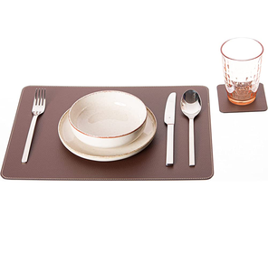 แผ่นรองจานหนังสีแดงที่รองแก้วหนังชุดที่รองแก้วกาแฟจานรองแก้วทรงหกเหลี่ยม - Product Image 5