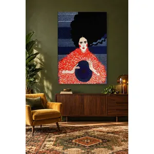 Fida Woman in Red <b>Fur</b> <b>Cape</b> with Navy Hat Canvas Print - Product Image 1