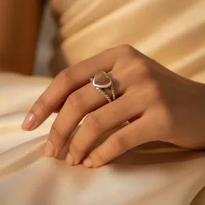 Bague en argent sterling 925 avec pierre précieuse œil de tigre en forme de cœur, pour femme, style tressé, technologie d'incrustation à griffes, taille unique - Product Image 1