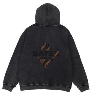 Acid Wash Unisex Oversized Embroidered Winter Hoodie-Customize Streetwear Vintage <b>Hooded</b> Pullover - Product Image 2