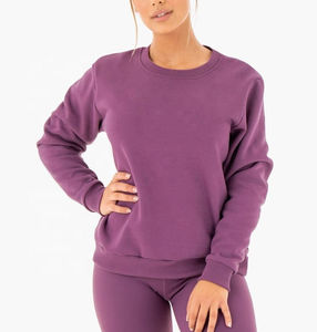 Sudadera corta de gran tamaño con dobladillo elástico en relieve para mujer con logotipo personalizado y cuello redondo para entrenamiento deportivo para mujer - Product Image 5