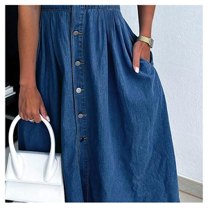 Traje de mezclilla de moda para mujer en un lavado de color único con costuras en contraste Traje de mezclilla adornado para mujer - Product Image 6